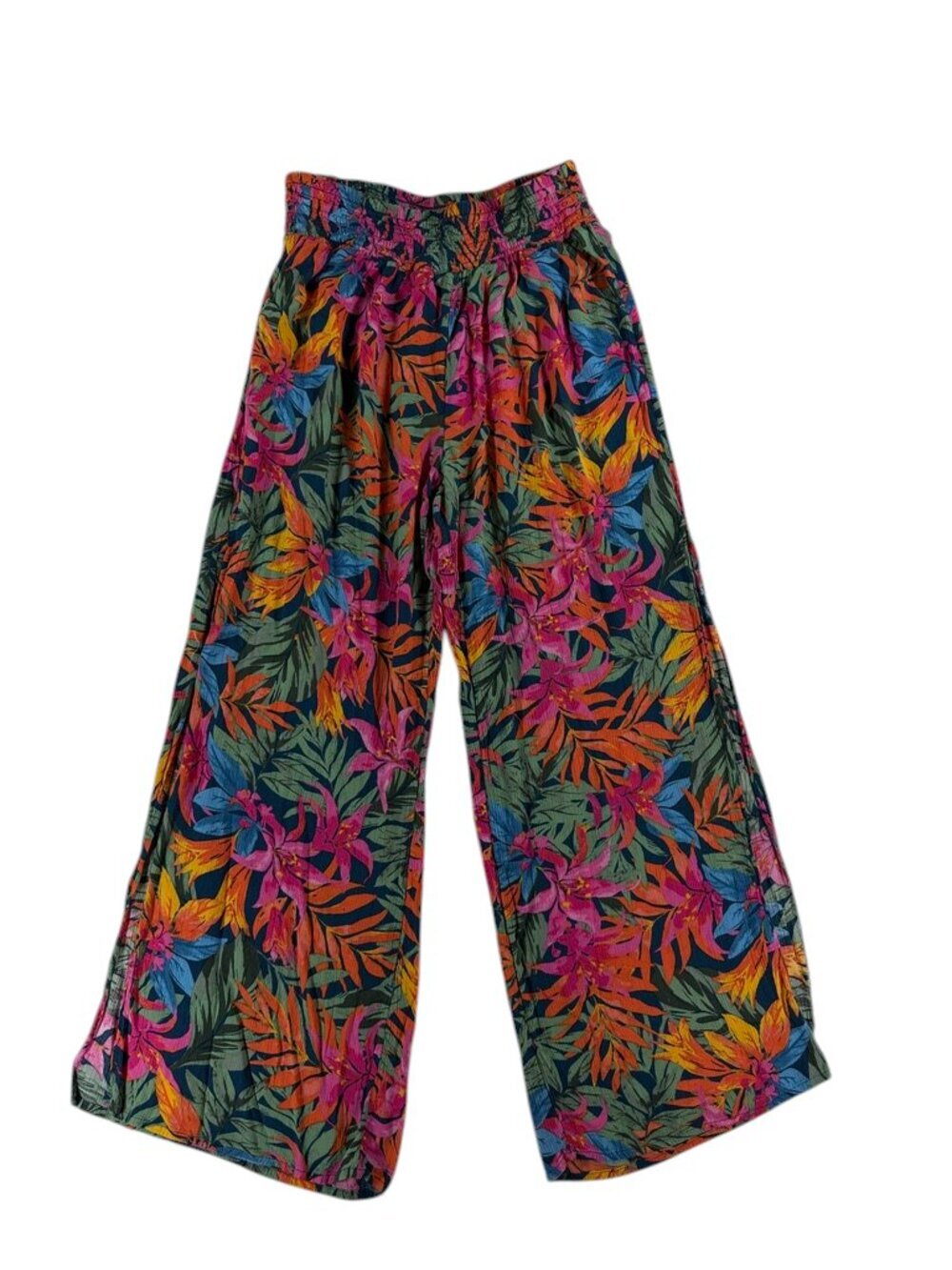 Women's Tropical Floral Wide Leg Pants Size M Boho Vacation Resort